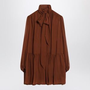 Saint Laurent Women's Rust-Colored Lavallière Silk Dress